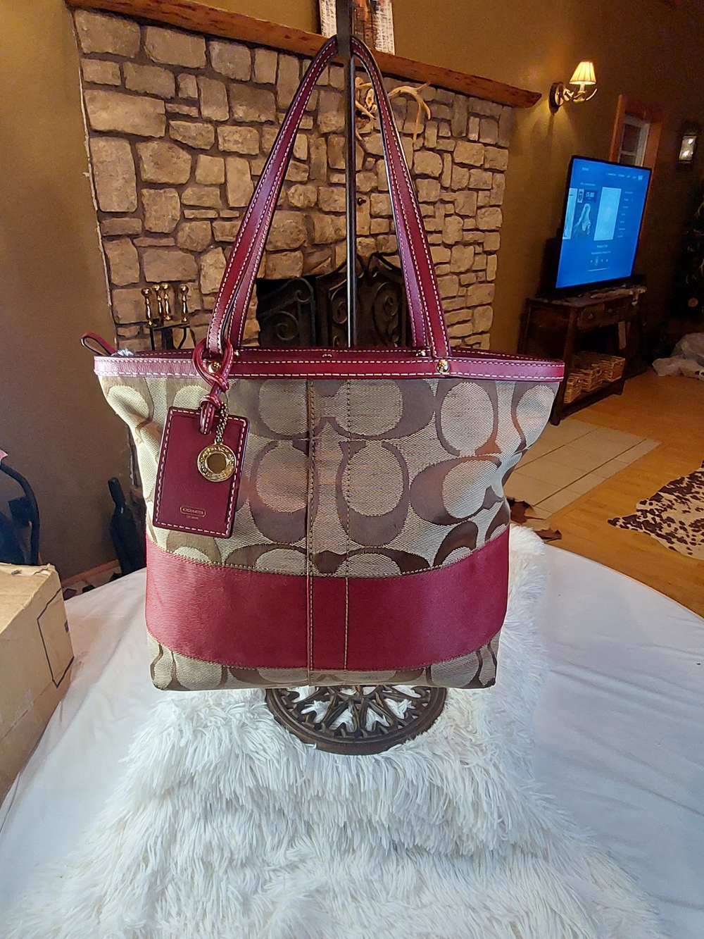 Vintage 2006 Coach Signature Stripe Tote Red August 2006 (Style #10124)